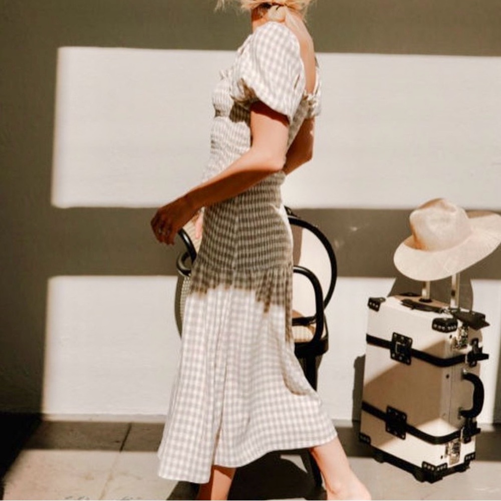 Rachel Pally white & Cream Gingham gauzy cottagecore Smocked Midi Dress small - Picture 4 of 13